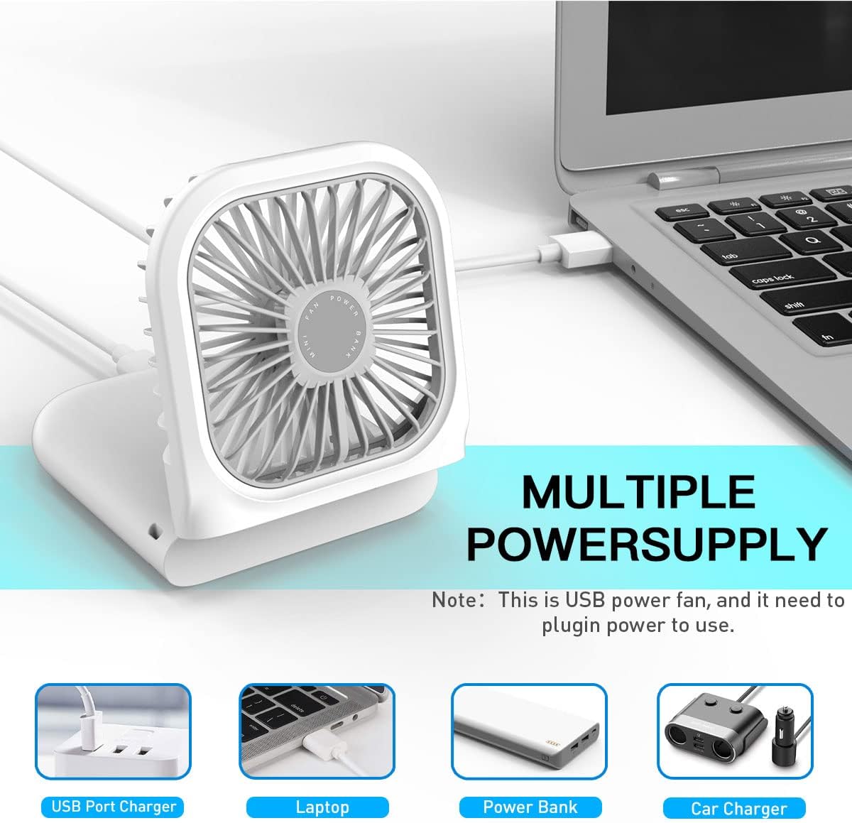 AICase Handheld Portable Mini Fan, 3000mAh USB Rechargeable, 3 Speed Adjustable, Neck Lanyard