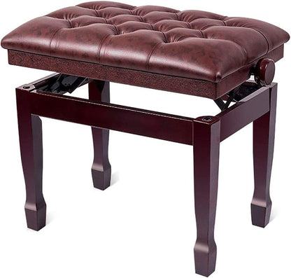 FKTHYO Piano Stool Piano Bench Dressing Table Stool Solid Wood Piano Stool Leather Padded Piano Bench Keyboard Stools with Elegant Horseshoe Stool Legs, 58 x 41 x 48-58CM,Mahogany