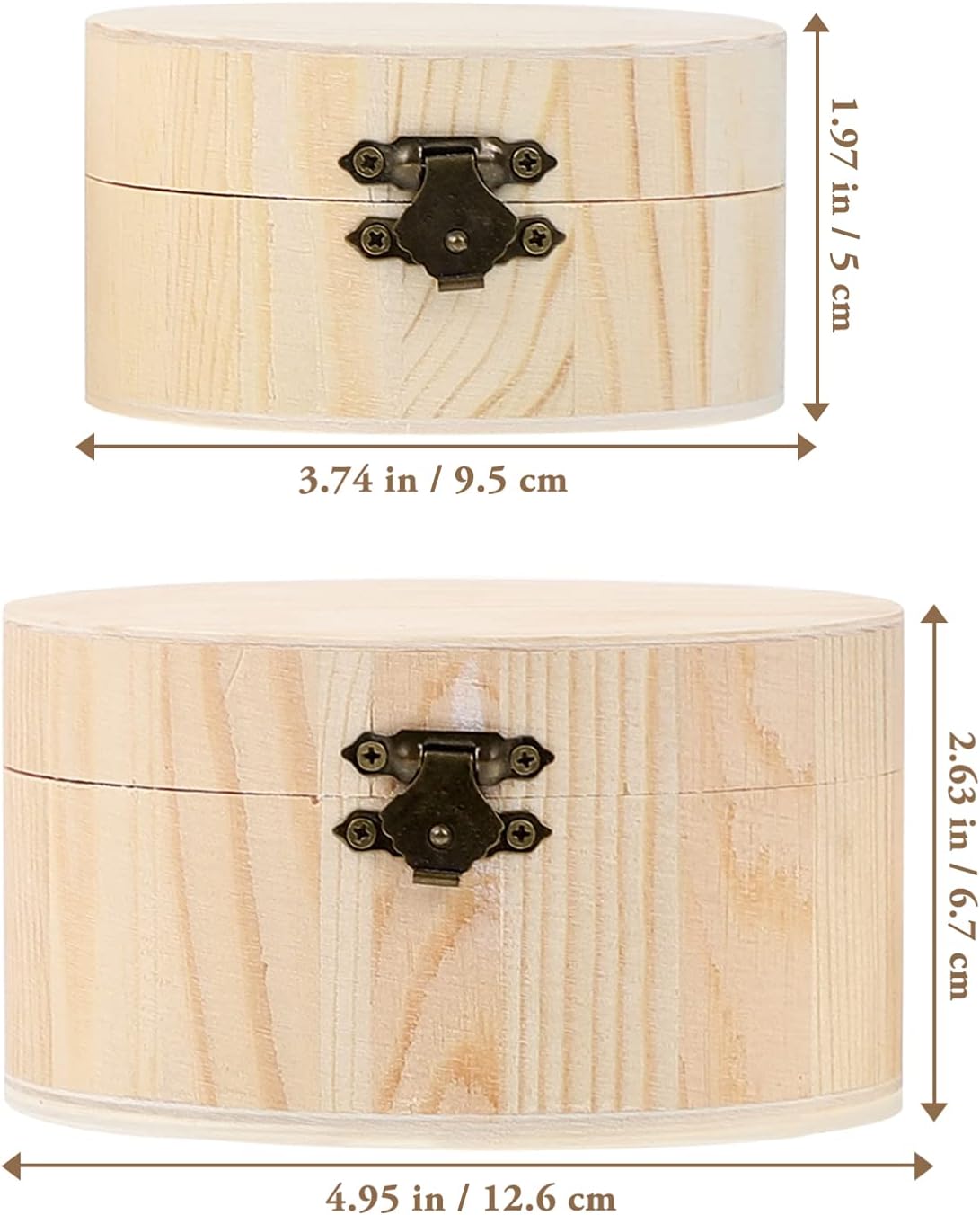 DOITOOL Wooden Box with Hinged Lid, Round Wood Storage Box for DIY Crafts, Jewelry, Home Storage (2 Sizes)