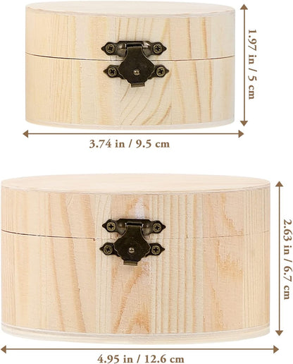 DOITOOL Wooden Box with Hinged Lid, Round Wood Storage Box for DIY Crafts, Jewelry, Home Storage (2 Sizes)