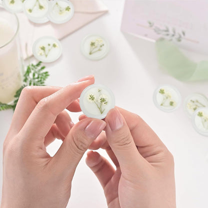 100 Pcs Baby's Breath Adhesive Wax Seal Stickers White Dry Floral Backing Envelope Seals Perfect for Wedding Invitations,Bridal Shower Party