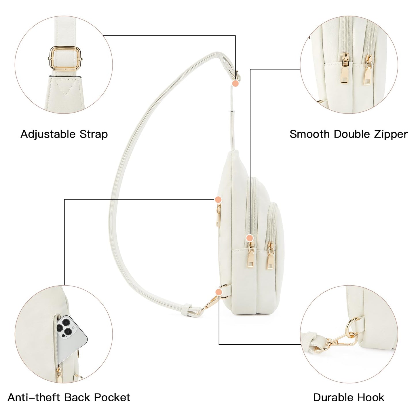 Telena Small Sling Bag for Women Leather Crossbody Fanny Packs Chest Bag for Women