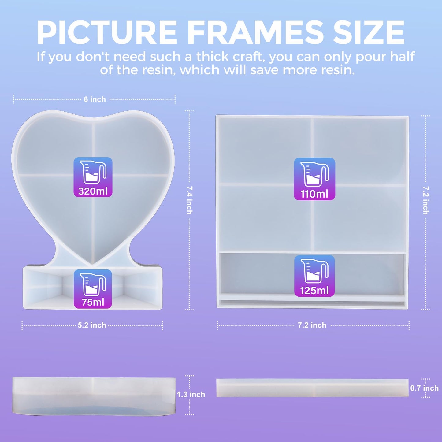 LET'S RESIN Picture Frame Resin Molds,Large Unique Silicone Molds for Photo Frame,Rectangle & Heart Shape Epoxy Molds for DIY Home Decor,Handmade Gifts