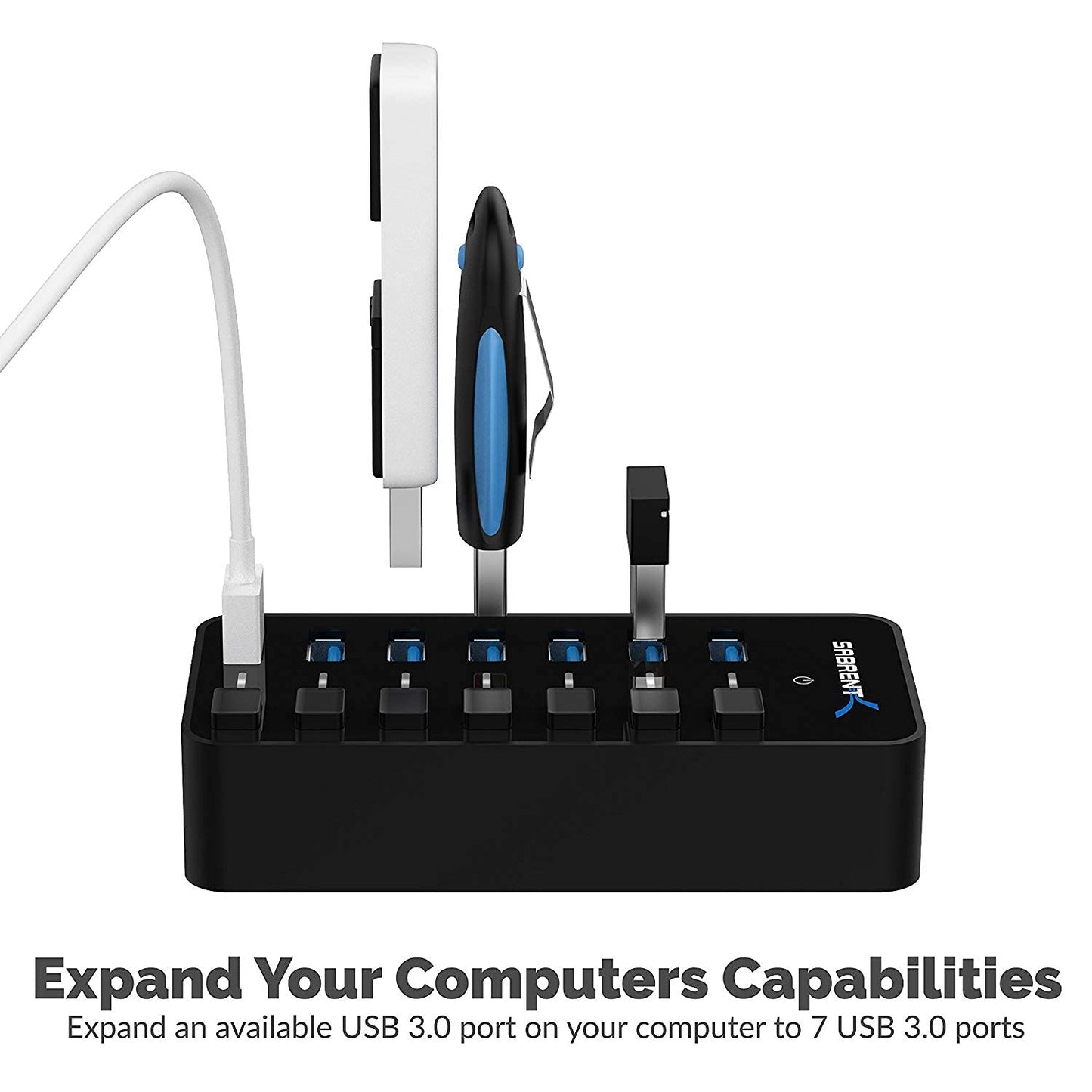 SABRENT 10-Port USB 3.0 Hub, Individual Power Switches and LEDs, 3 Smart Charging Ports, 60W Power Adapter, for PC, Mac, Xbox, PS5, Laptop, Desktop, USB Devices (HB-B7C3)