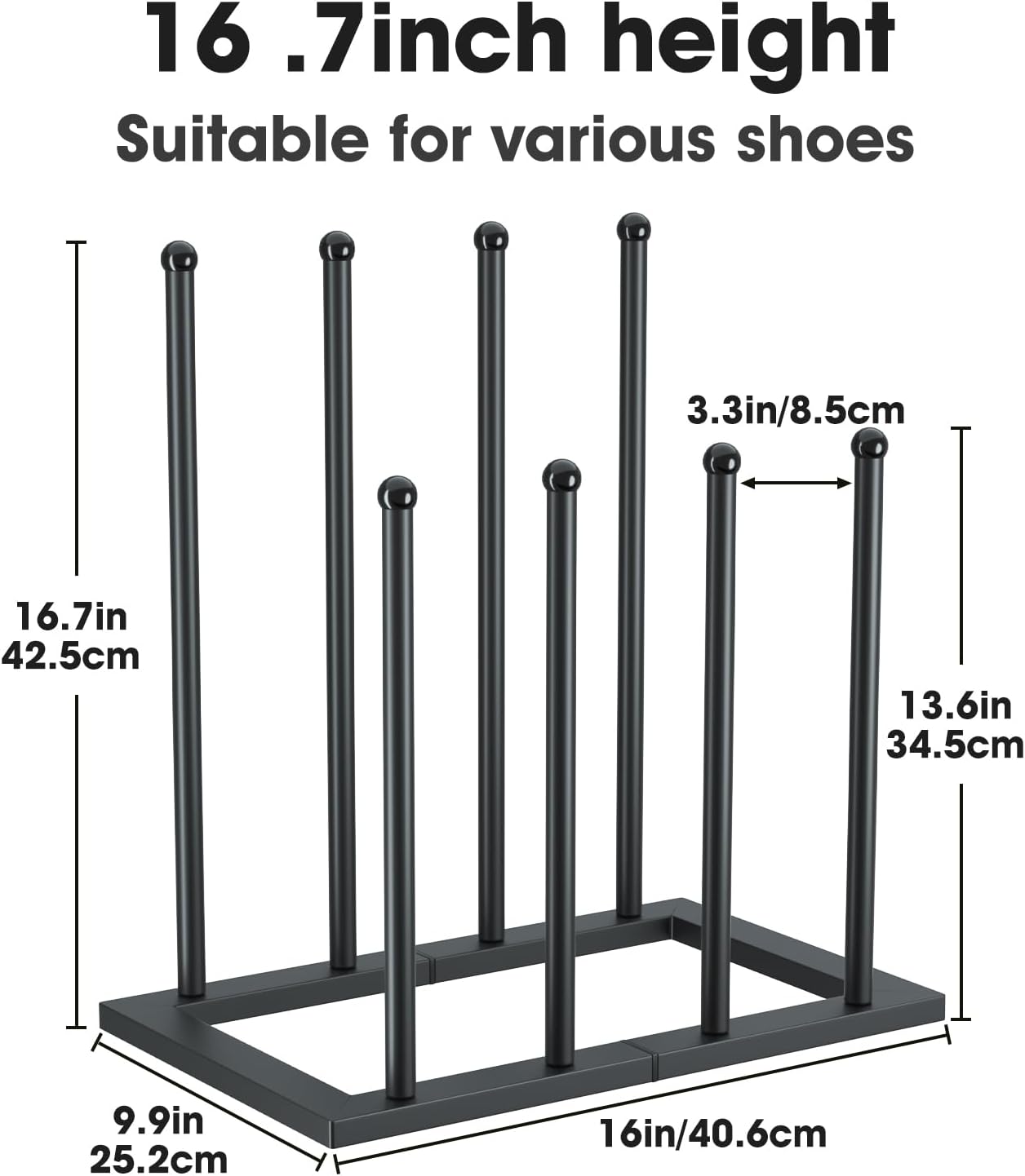 4 (Black-4 Urban Deco Free Standing Shoe Racks, Boot Organizer for Tall Boots, Black Metal Boot Rack Fit for Pairs