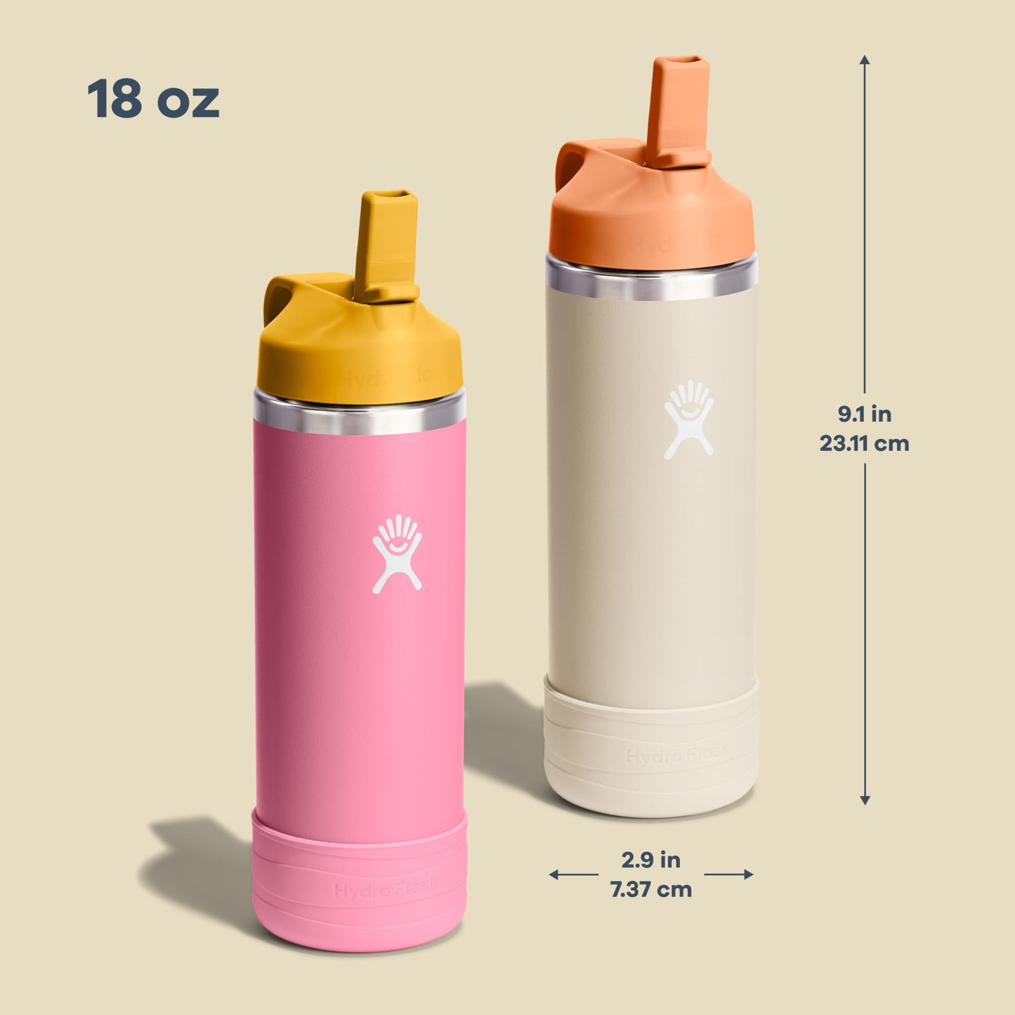 Hydro Flask Kids Water Bottle for School - Stainless Steel and Insulated with Straw Cap - 18 Oz Coconut