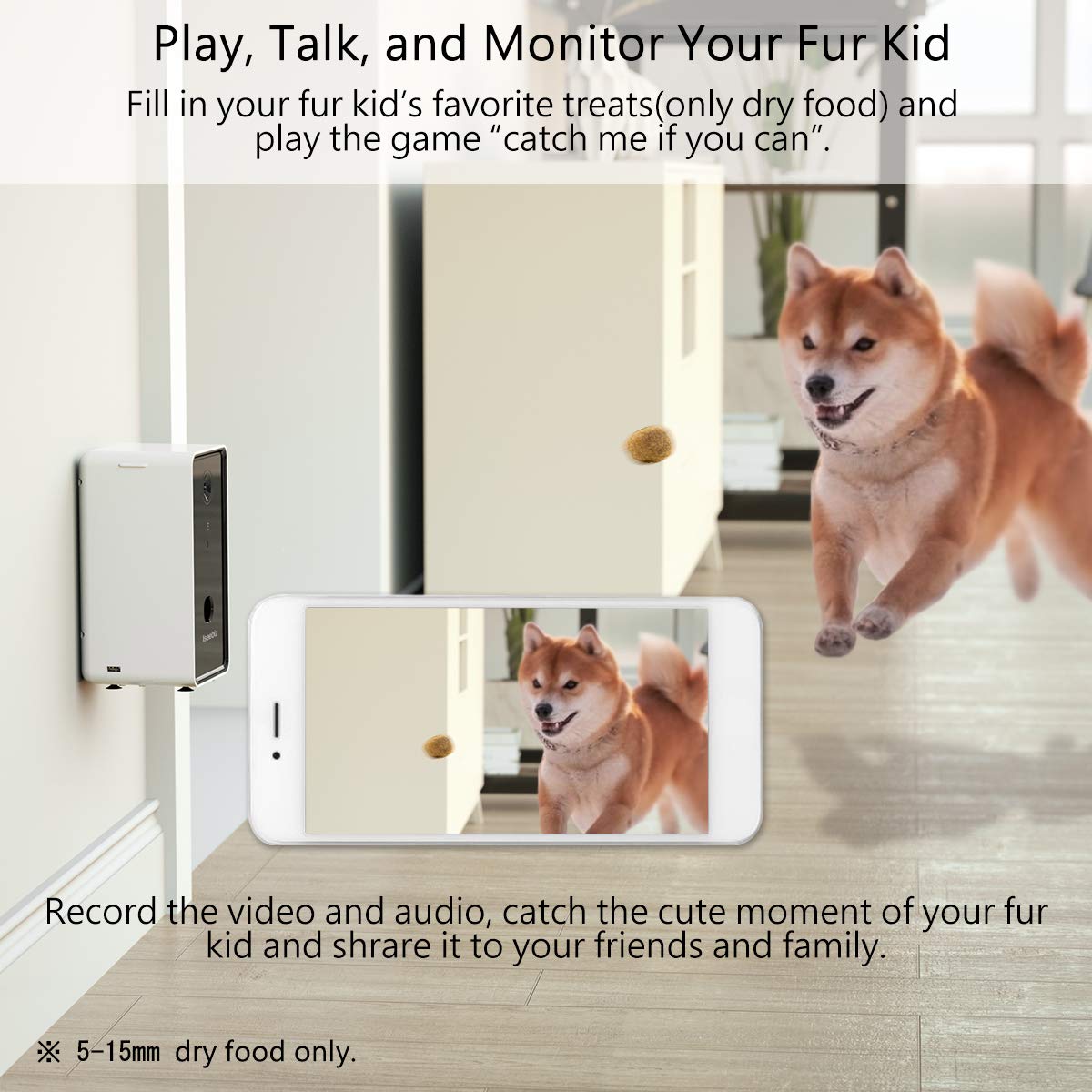 Iseebiz Pet Camera Treat Dispenser, 2 Way Audio Talk Listen, 5G WiFi, 1080P Night Vision Cat Dog Cam, App Control Tossing, Multi Devices Login, Compatible with Alexa, Play with Your Dogs and Cats