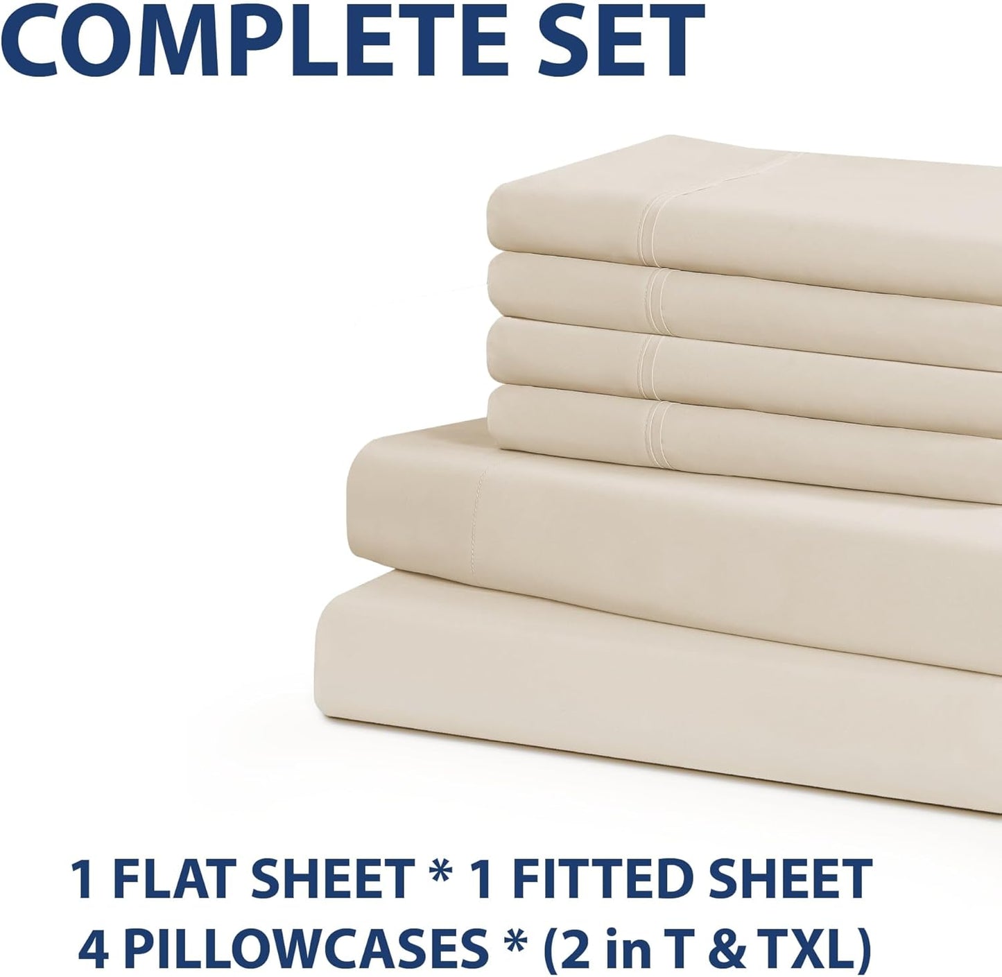 Home Collection Micro Caress Luxurious Sheet Set - 90GSM 4-Piece Cal King Size - Cream Color