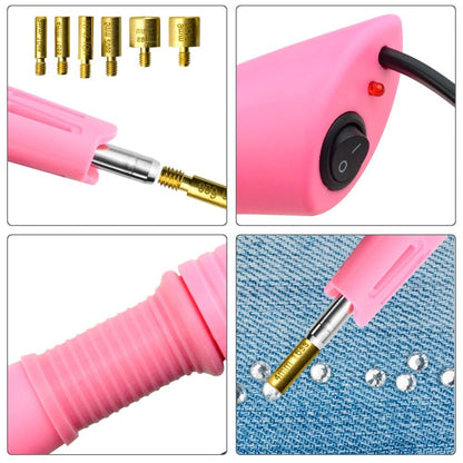 XINMEIWEN Bedazzler Kit with Rhinestones,Hot Fix Applicator Tool, Diamond Painting Pen, 7 Different Sizes Tips,Tweezers and Brush Cleaning Kit for DIY Clothes Shoes (Pink)