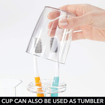 Countertop mDesign Modern Plastic Bathroom Vanity Toothpaste & Toothbrush Holder Stand with Rinsing Cup/Cover - Dental