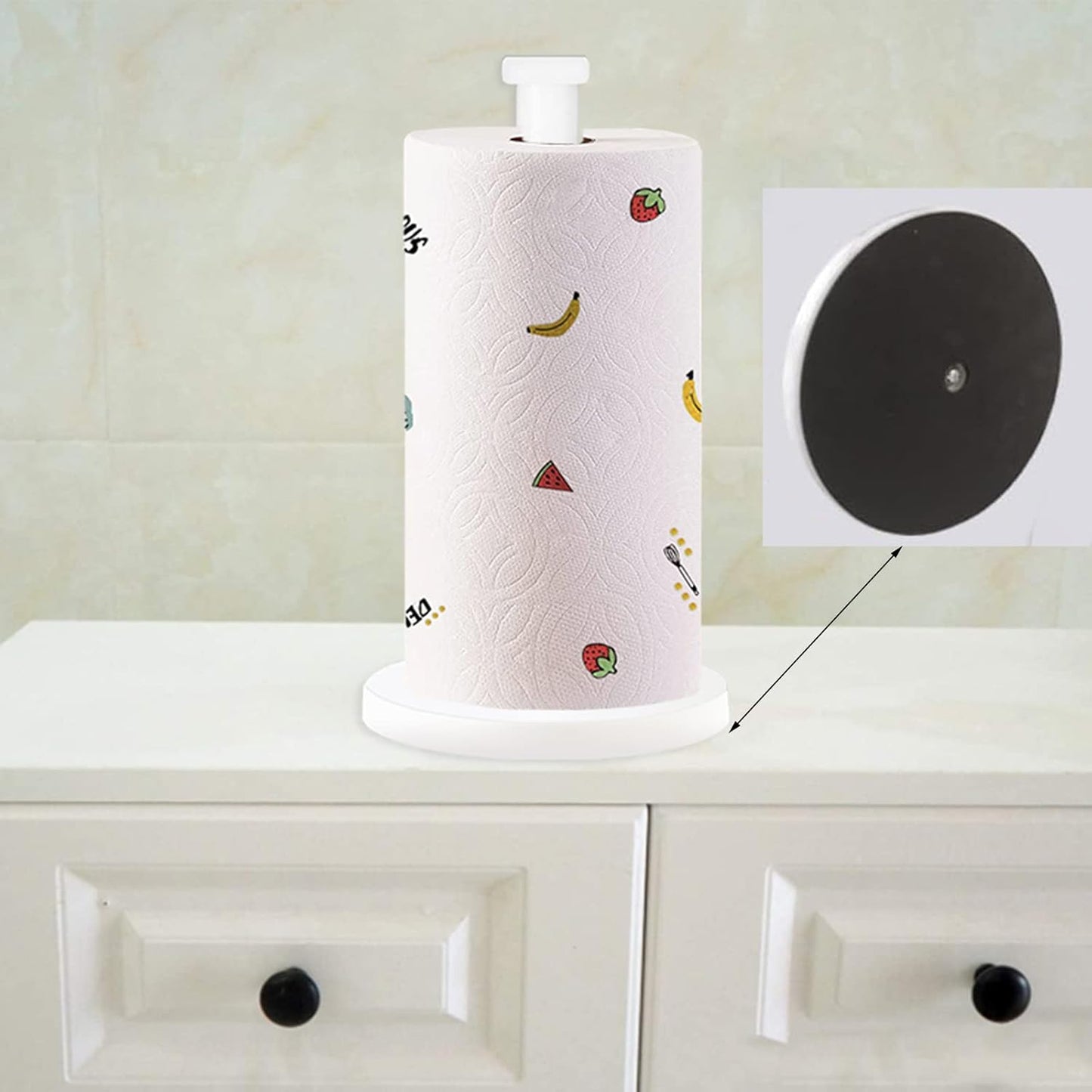 White Paper Towel Holder, Standing Countertop Roll Holder for Kitchen, Convenient Paper Towel Storage