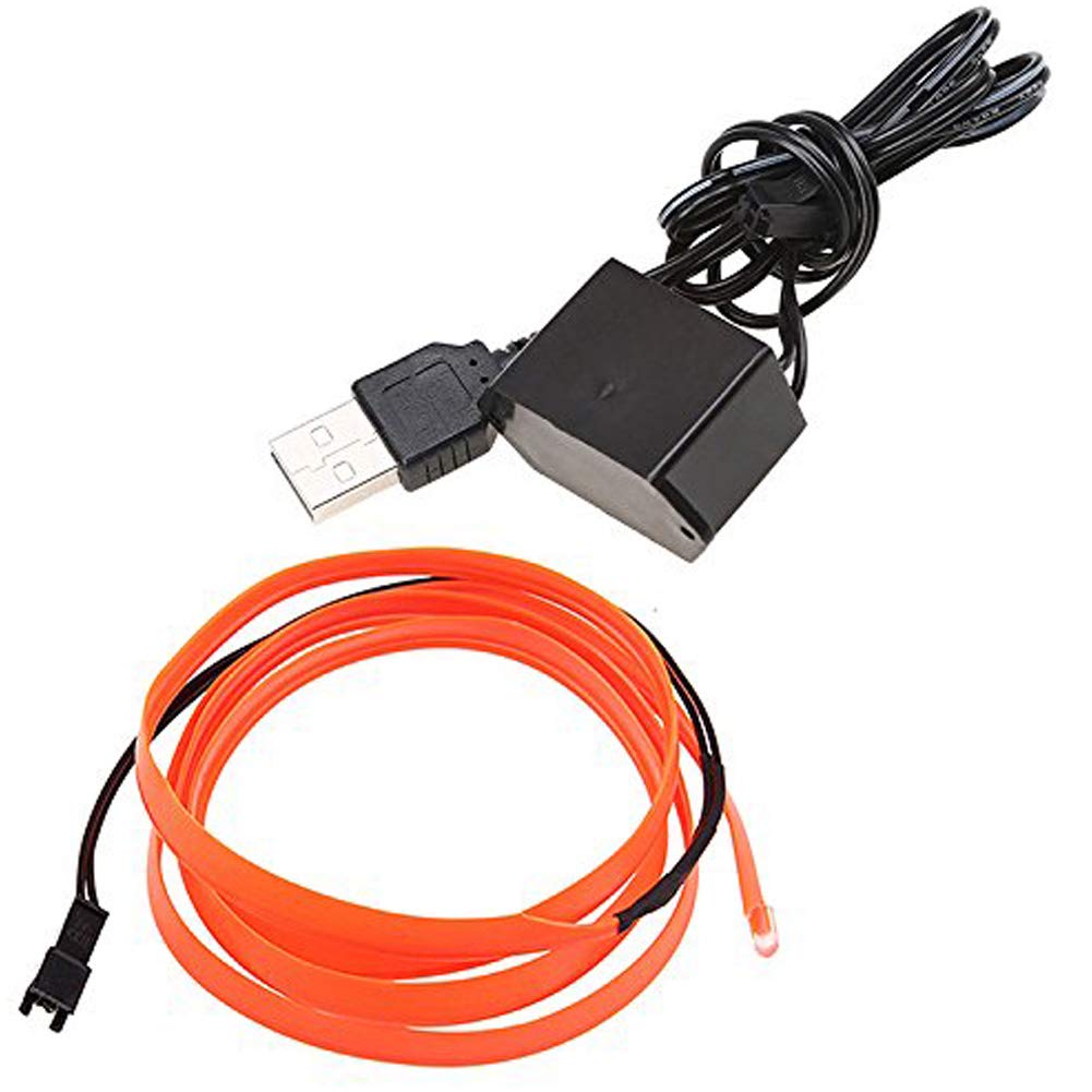 ABALDI EL Wire Interior Car Light, USB Neon Glowing Strobing Neon Lights with 5mm Sewing Edge for Car Inside Decoration(5m/16ft,Orange)