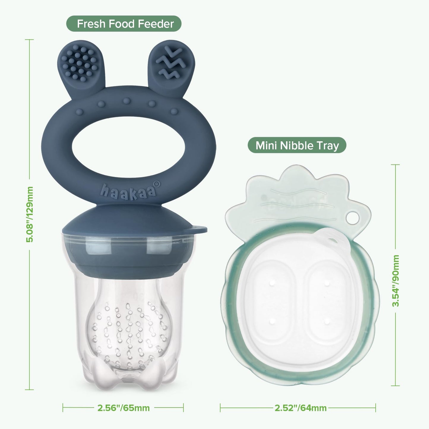 Haakaa Baby Fruit Food Feeder & Mini Freezer Nibble Tray Combo, Breastmilk Popsicle Molds for Baby Cooling Relief, BPA Free Silicone Feeder for Safe Infant Self Feeding, 4 Month+ (Steel Blue)