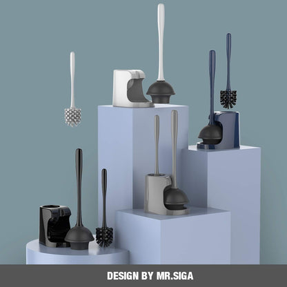 1 Set MR.SIGA Toilet Plunger and Bowl Brush Combo for Bathroom Cleaning, Gray