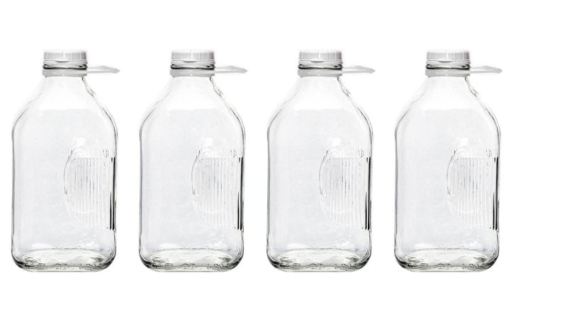 The Dairy Shoppe Glass Milk Bottle, Heavy Glass with 48 mm Extra Lid, Creamery Style (64 oz/4 pk, Half Gallon)