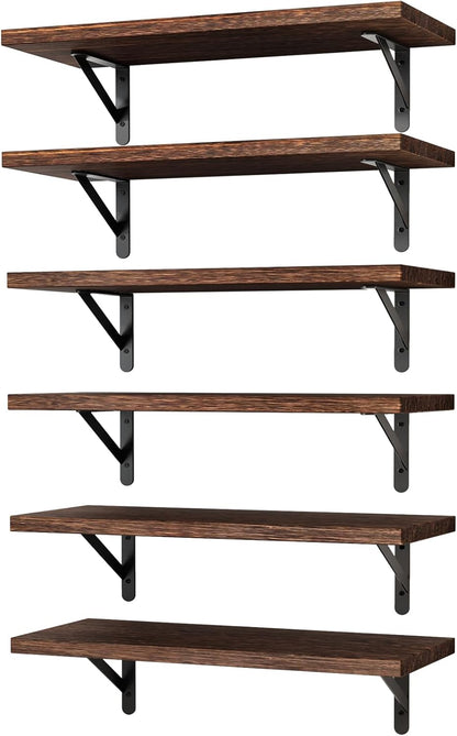 16.5 Inch (Set 6 YGEOMER Brown Floating Shelves for Wall, Farmhouse Wall Shelves for Bedroom, Bathroom Storage, Living