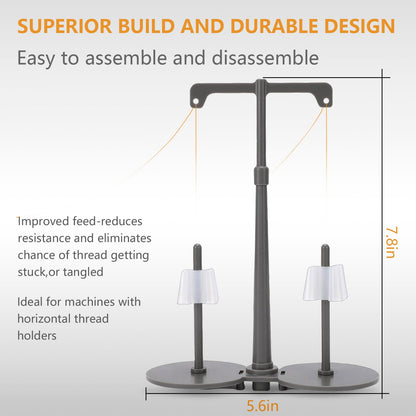 Simthread Universal Sewing Machine Thread Holder, Dual Spool Stand for Embroidery, Quilting and Sewing, Thread Spool Holder Accessory for Machines with Bobbin Winding Interface, Gray