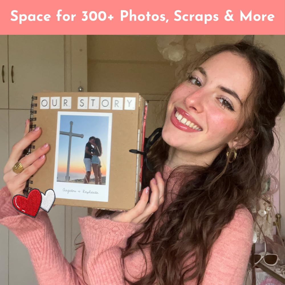 Scrapbook Kit - 80 Page Photo Album DIY Scrapbook - Holds 300+ Photos, with Metallic Pens, 150+ Stickers, Glue Pen, Washi Tapes, Backing Paper, Photo Corner Stickers (Starter Kit - 8 x 8 Inch, Kraft)