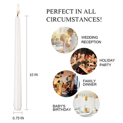20 Pack Tall White Taper Candles, 10 inch (H) Dripless, Unscented Dinner Candle, Smokeless Taper Candles, Paraffin Wax with Cotton Wicks, 8 Hours Burn Time
