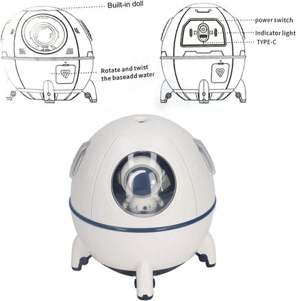Space Capsule Humidifier, 220ml USB Ultrasonic Cool Mist with 7 Colors Light for Home Office Car (White)