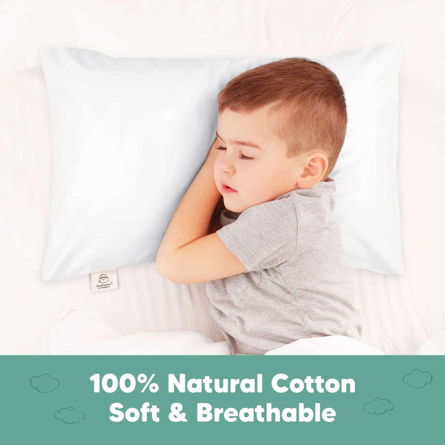 KeaBabies Toddler Pillowcase 13"x18" - Organic Cotton Toddler Pillowcase for Kids, Boys, Girls, Soft & Durable Cotton Cover for Miniature Sleepy Pillows, Cute Colors,Pillow Sold Separately(Soft White)