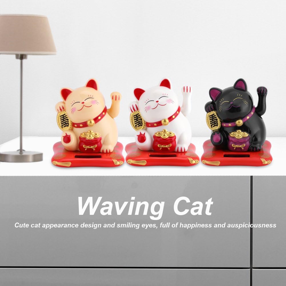 TOPINCN Solar Luck Cat Cute Wealth Welcoming Cats Home Display Car Decor (Black)