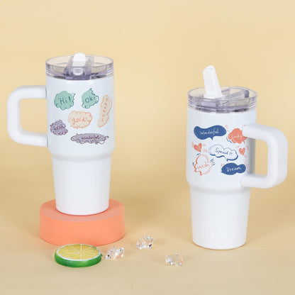 Tswofia 4 Pack 14 Oz Sublimation Tumblers Bulk for Kids with Handle & Splash Proof Detachable Flip Straw Lid, Kids 14 Oz Stainless Steel Double Insulated Sublimation Tumbler Blanks (White)