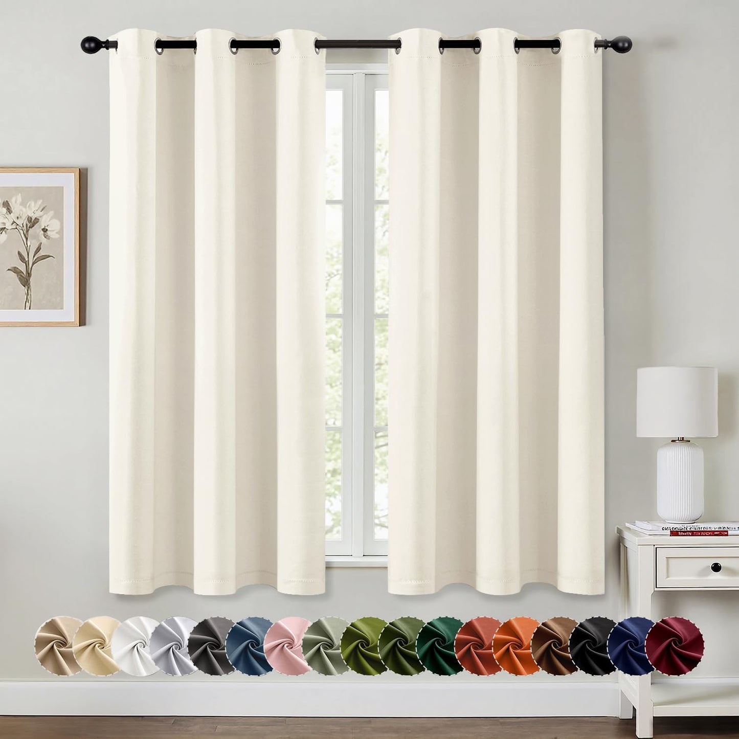 MIULEE Birch Blackout Curtains - Thermal Insulated Room Darkening Drapes | 63-Inch Grommet Panels
