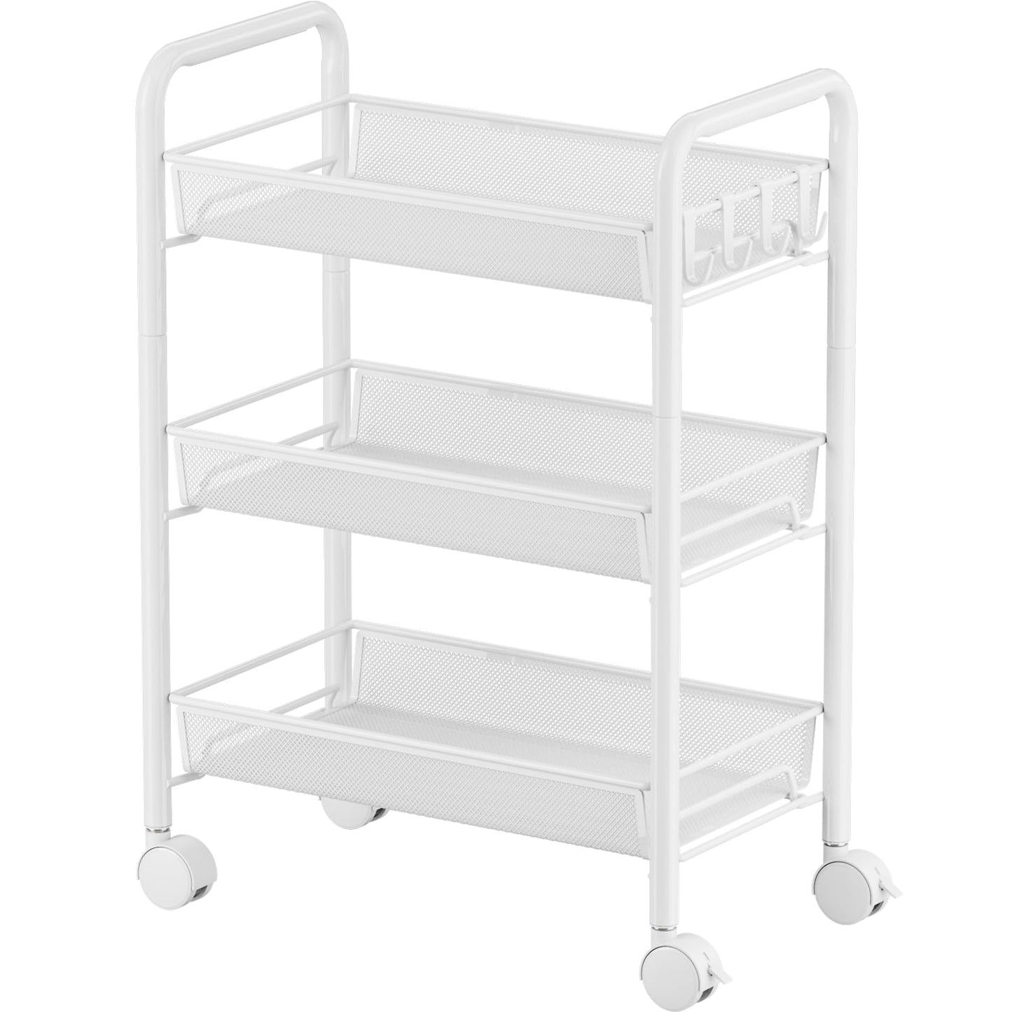 JANE EYRE 3-Tier Rolling Utility Storage Rack Cart on Wheels, Trolley Craft cart, Multi-Purpose Organizer Shelf, White