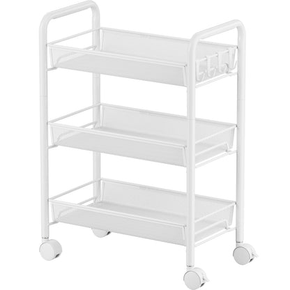 JANE EYRE 3-Tier Rolling Utility Storage Rack Cart on Wheels, Trolley Craft cart, Multi-Purpose Organizer Shelf, White