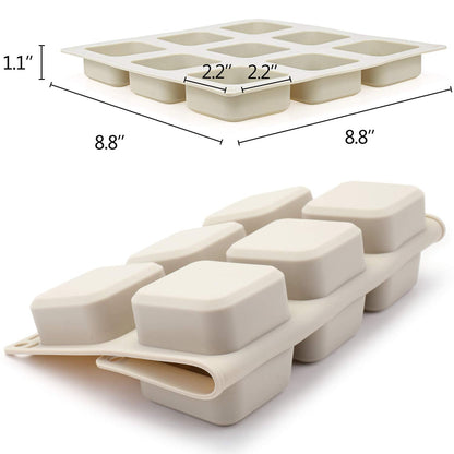 Hedume 4 Pack Silicone Soap Molds, 9 Cavities Square Soap Mold DIY Handmade Silicone Mold for Soap Making, Pudding, Muffin, Loaf, Brownie, Cornbread