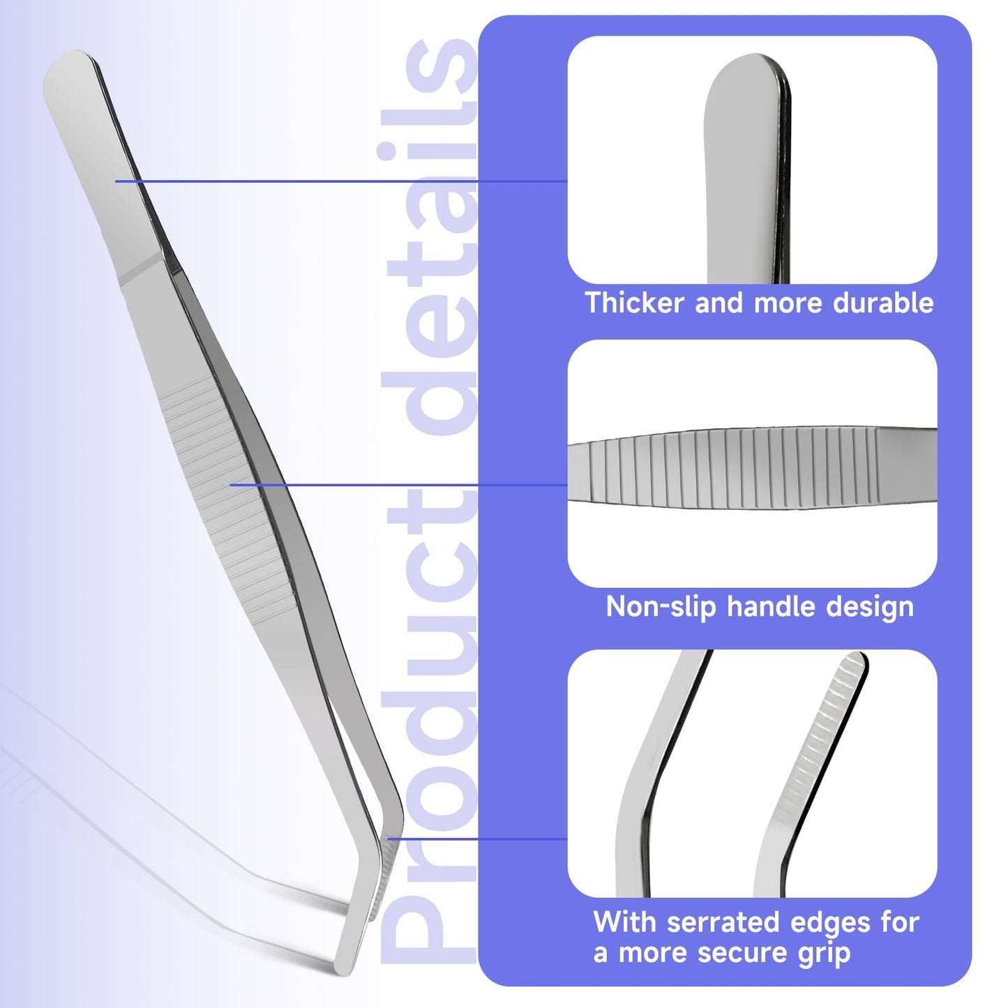 30PCS Thickened Stainless Steel Tweezers with Curved Serrated Tip, 6.3×0.4in Multipurpose Tweezers for Crafting, Craft Sewing, Garden Work and Feeding Small Animals, Non-Slipping Hand Tools (Sliver)
