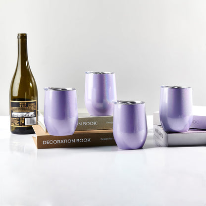 BetterSub 8 Pack 12oz Glitter Purple Wine Tumblers - Double Wall Insulated Sublimation Blanks, Stainless Steel Cups With Lid, Glitte,Metal Straw, Brush, Display Box (Glitter Purple)