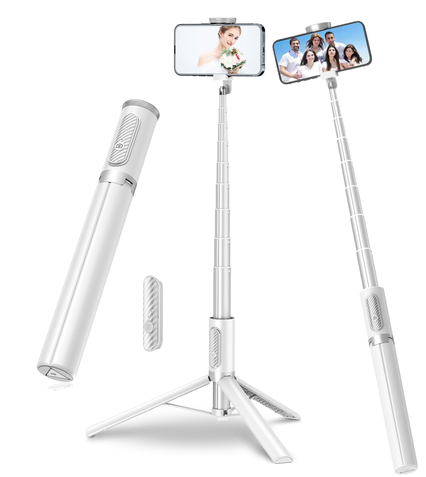 TONEOF 68" Magnetic Selfie Stick Tripod with Aluminum Strong Magnetic Holder for Magsafe, 360° Rotatable Travel Phone Tripod Stand with Metal Ring & Rechargeable Remote for iPhone/Android(Beige Gray)