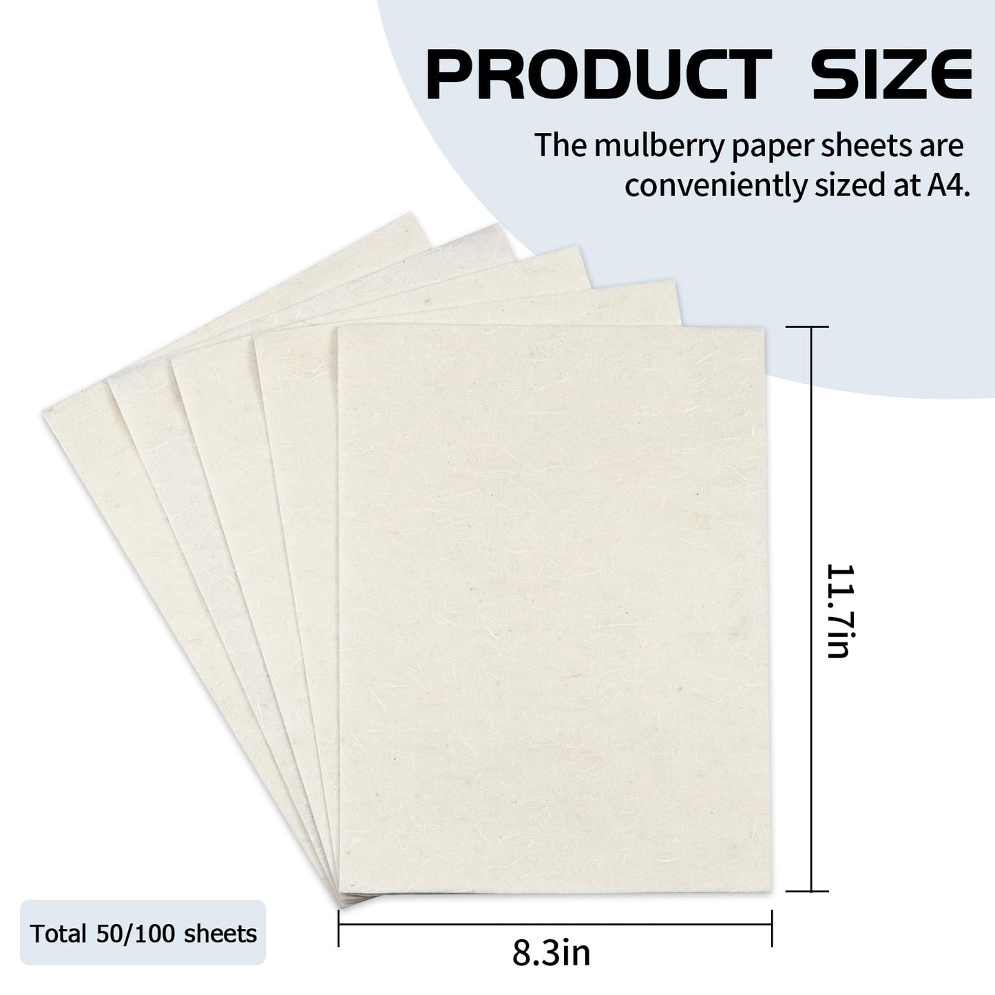 100 Sheets FIVEIZERO A4 Mulberry Paper Sheets Natural Fiber Rice Paper,8.3 x 11.7in Natural Decoupage Tissue Papers for Writing Painting, Decorative Papers, Card MakingPapers DIY Craft