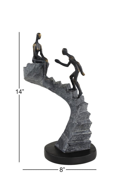 Deco 79 Polystone People Decorative Sculpture Home Decor Statue with Stairs, Accent Figurine 8" x 3" x 14", Black