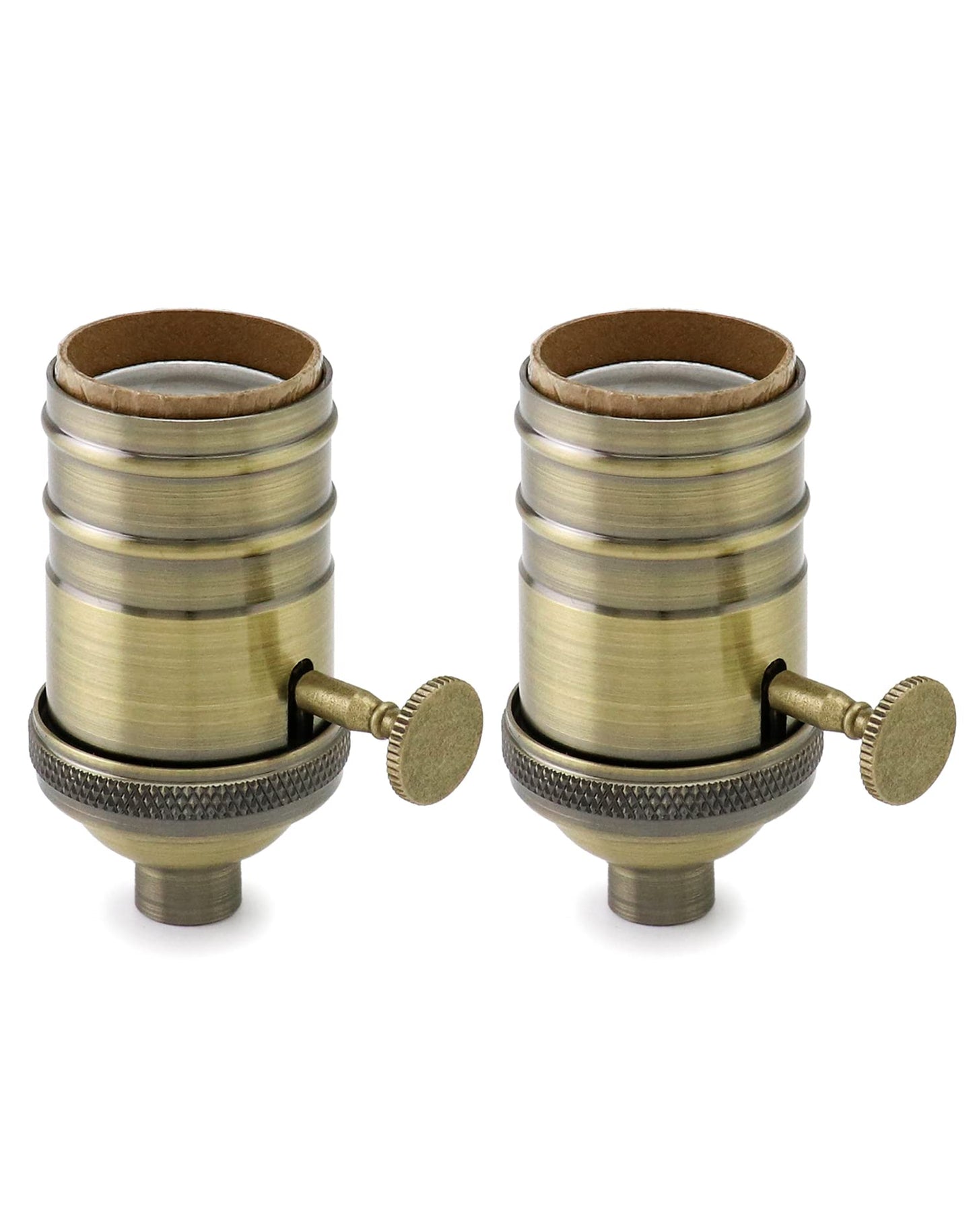 QWORK E26/E27 Lamp Socket, On/Off Vintage Rotary Turn Knob, Antique Brass Tabletop Incandescent Lamp Base Repair Kit with Switch Knob, Set of 2