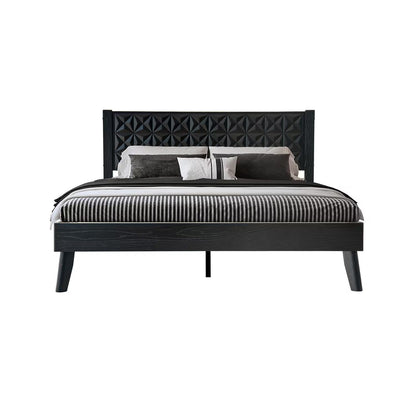 Queen Size Platform Bed Frame with Headboard & Footboard, Center Metal Legs, 12 Solid Wood Slatted Base, Easy Assembly, No Box Spring Needed, Noise-Free & Anti-Slip, Ebony Oak Finish UPQ-35