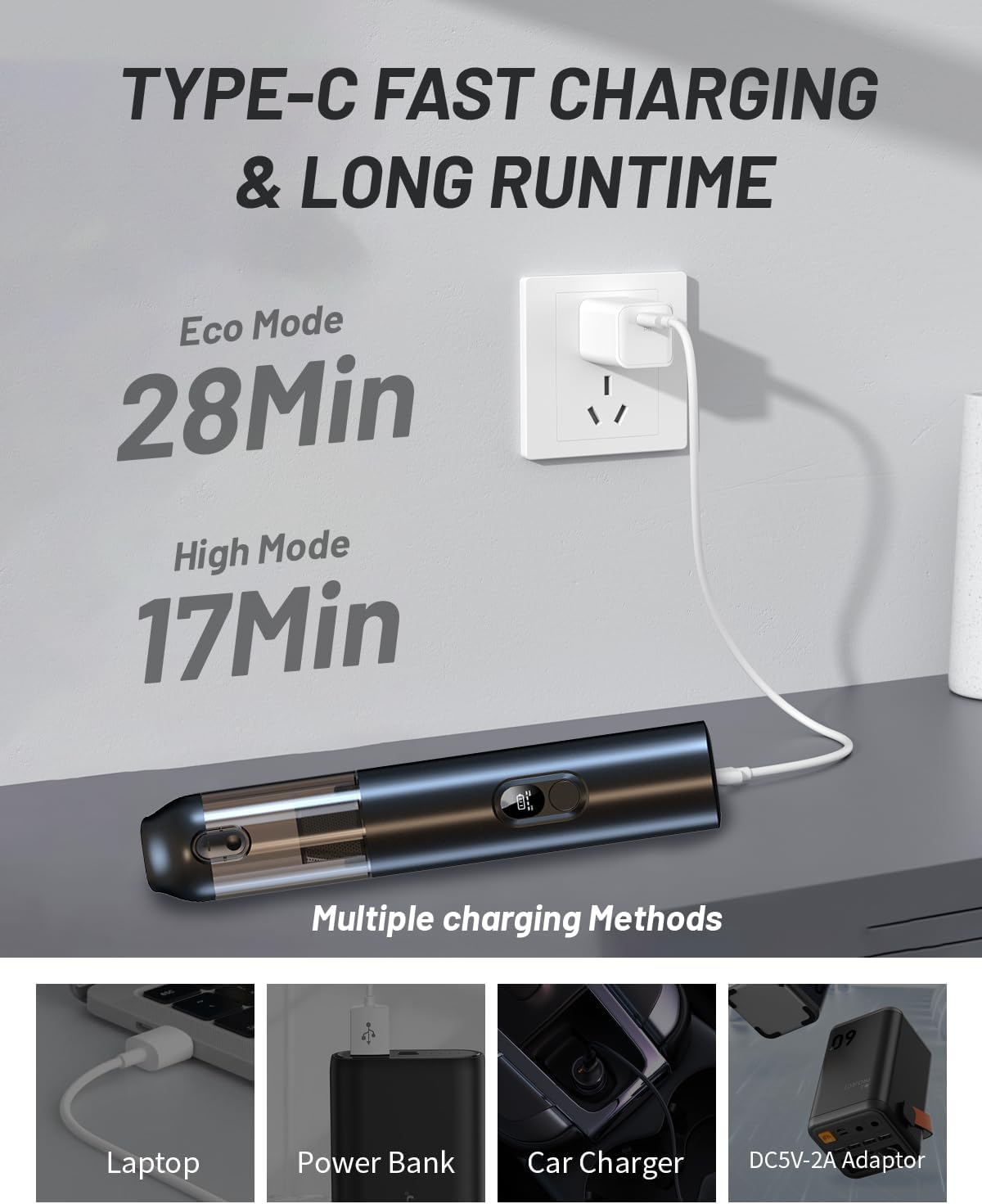 Handheld Car Vacuum Cleaner Cordless, 19000Pa High Power, 4 in 1 Portable Mini Vacuum for Car Home Office
