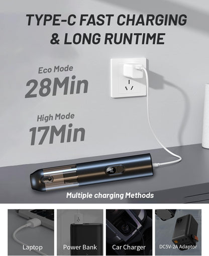 Handheld Car Vacuum Cleaner Cordless, 19000Pa High Power, 4 in 1 Portable Mini Vacuum for Car Home Office