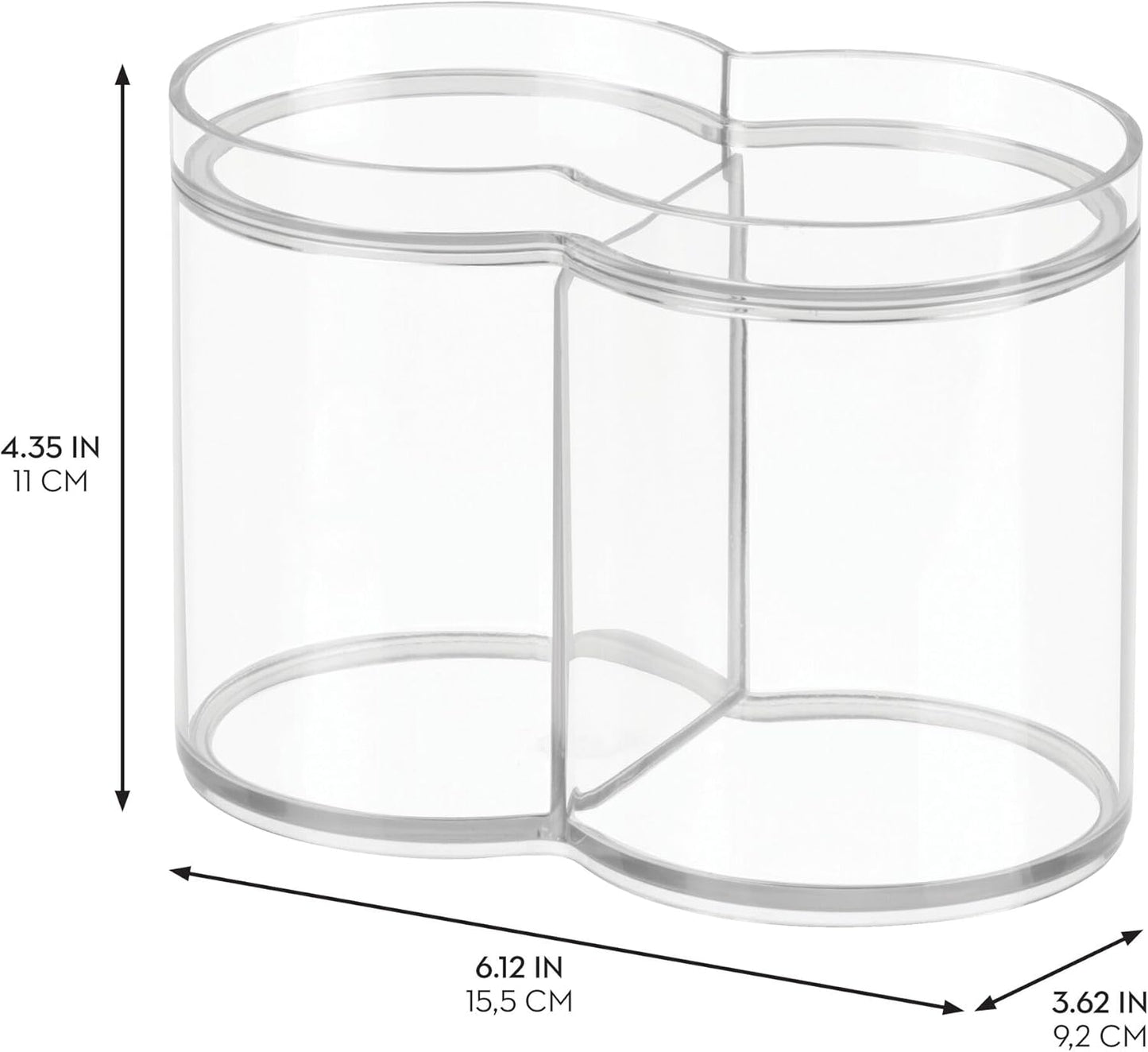 iDesign Clarity Collection Round Plastic Canister Cosmetic Organizer with Top Tray Lid, Clear – 6.12” x 3.62” x 4.35”