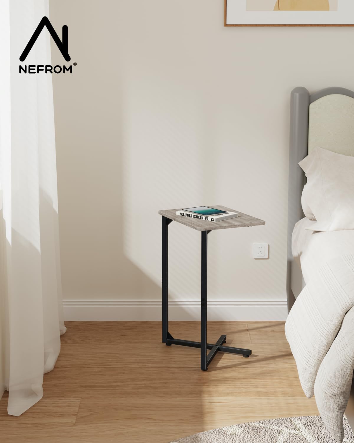 Generic ET-X-GYW1 NEFROM C-Shaped End Table, Small Couch Side Table, Sofa TV Tray Table for Living Room, Bedroom