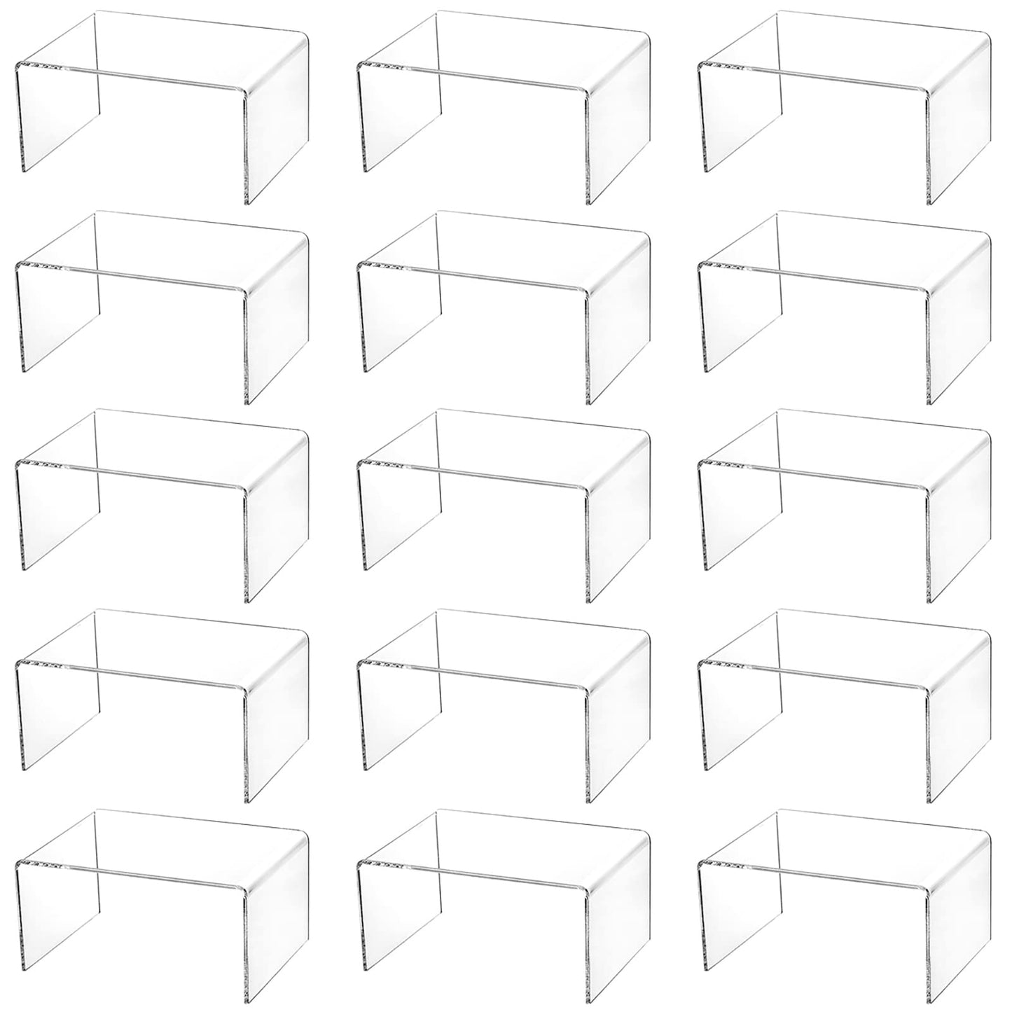Hedume 16 Pack Clear Acrylic Display Risers, 4.4" x 3.2" x 2.2" Display Stand for Figures, Buffets, Dessert, Cupcakes, Candy, Jewelry and Collectibles