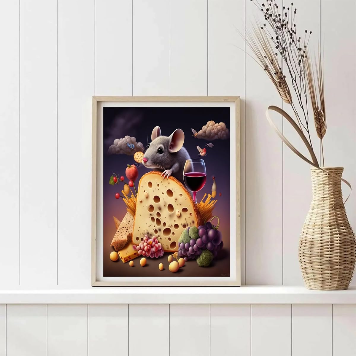 New Year Gift Cute Rat and Food Diamond Painting for Adults, 5D Diamond Art Kit Rat, Full Gem Painting Crafts for Adults, DIY Wall Decor Crafts Gem Art for Christmas Valentine's Day 12x16 inch