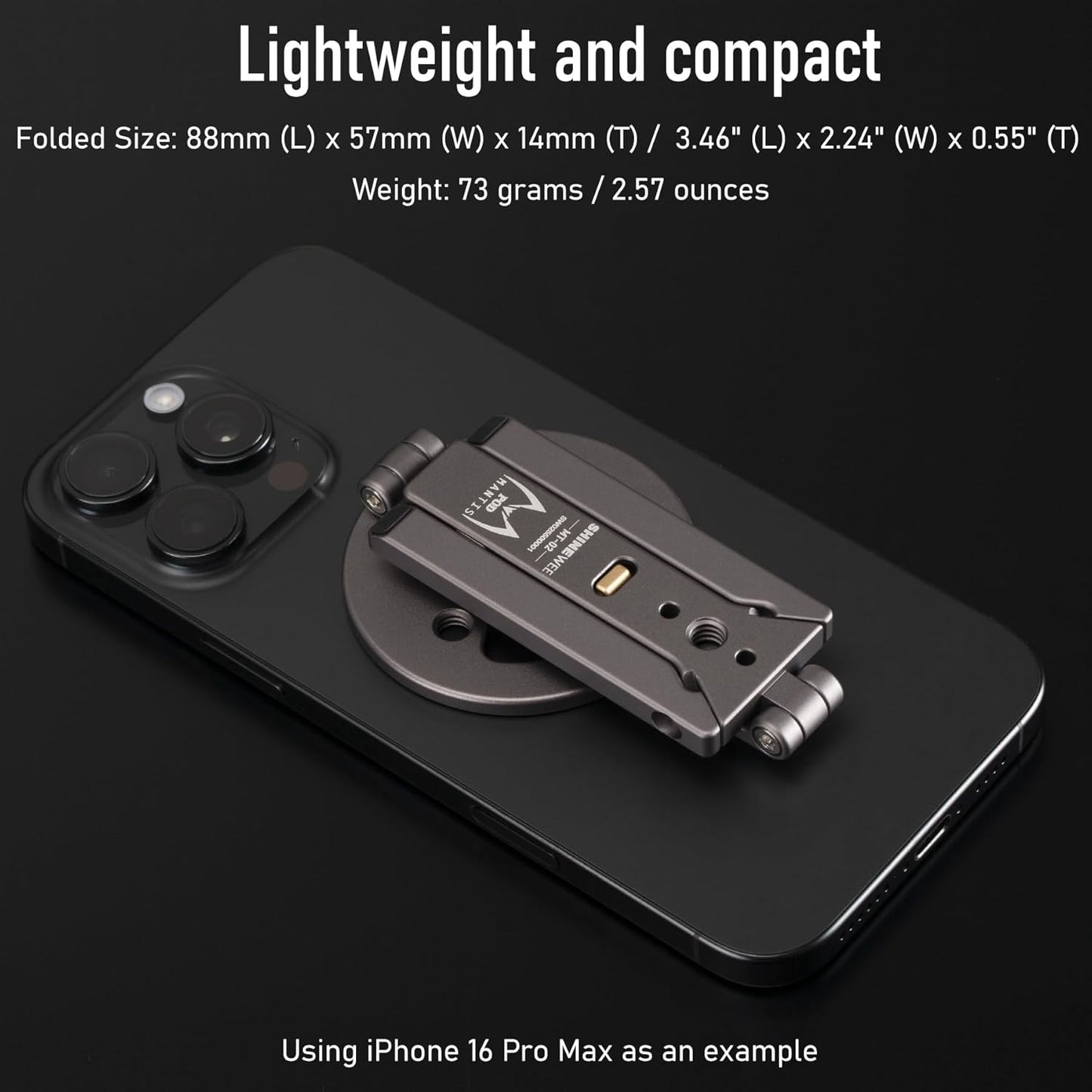Magnetic Tripod for iPhone 12/13/14/15/16/17 & MagSafe Cases | Handy Phone Stand | 20 N52 Magnets Inside, Cold Shoe Mount, 1/4" Screw & Foldable Hook