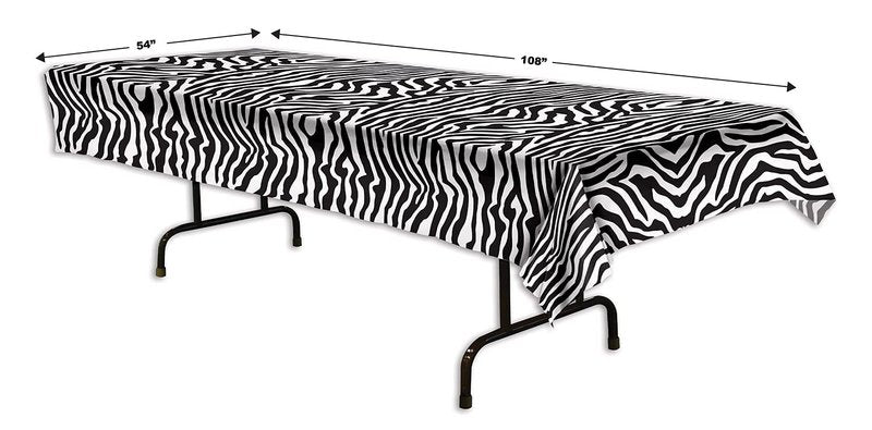 Beistle Plastic Disposable Rectangular Zebra Print Table Cover Bachelorette Birthday Party Supplies and Tableware, 54"x108", Black, White