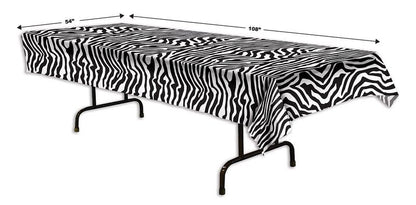 Beistle Plastic Disposable Rectangular Zebra Print Table Cover Bachelorette Birthday Party Supplies and Tableware, 54"x108", Black, White