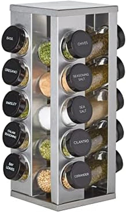 20 Countertop 5 Kamenstein Jar Heritage Revolving Spice Rack with Spices Included, Brushed Stainless Steel Rotating