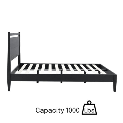 NTC Adept Wooden Bed Frame with Headboard, Solid Oak and Rubber Wood Foundation with Silent Slats and Wood Central Supports, 1000 Lb Capacity, Effortless Assembly, King - Burnt Black