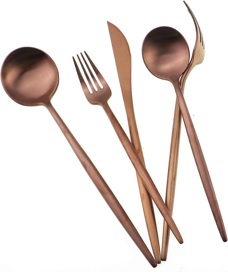 Matte Rose Gold Silverware Set - Gugrida 5-Piece 18/10 Stainless Steel Satin Finish Flatware Set, Dishwasher Safe